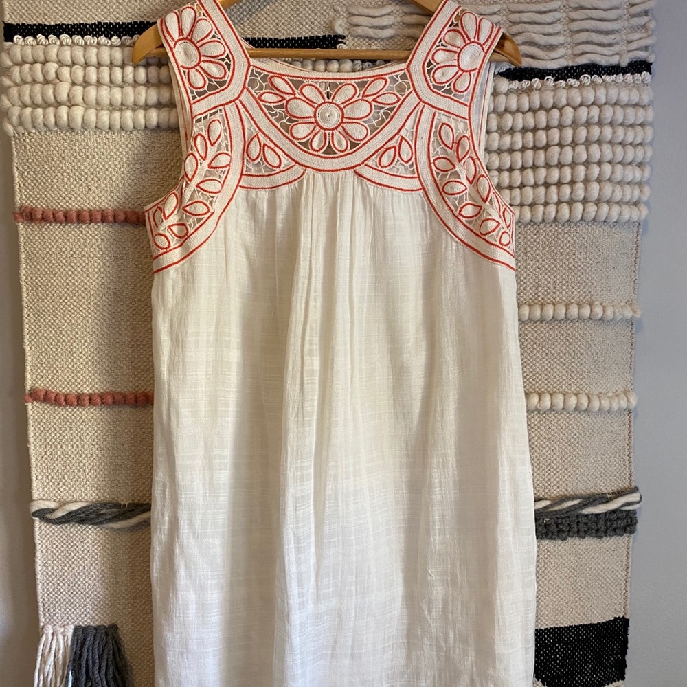 Sleeveless Ivory Sun Dress with Embroidery Detail